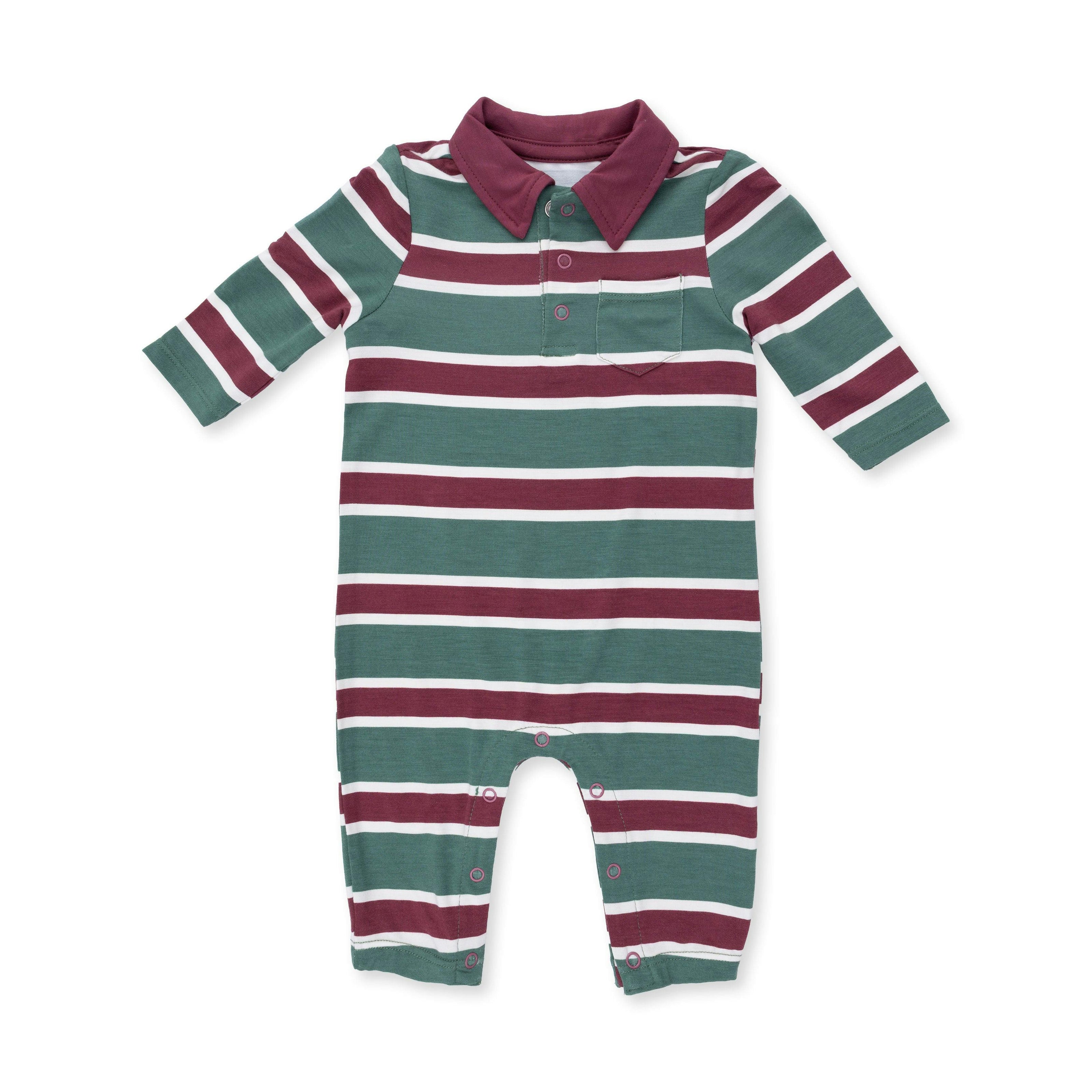 Rugby Stripe Green - Polo Romper