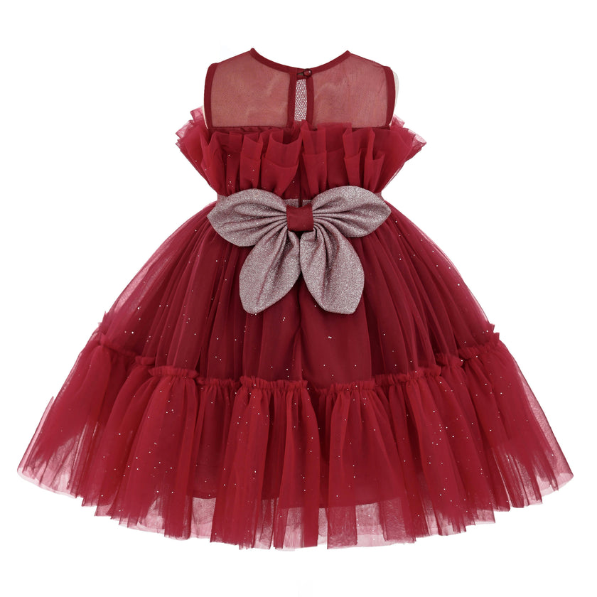 Red Isolara Tulle Glitter Bow Dress