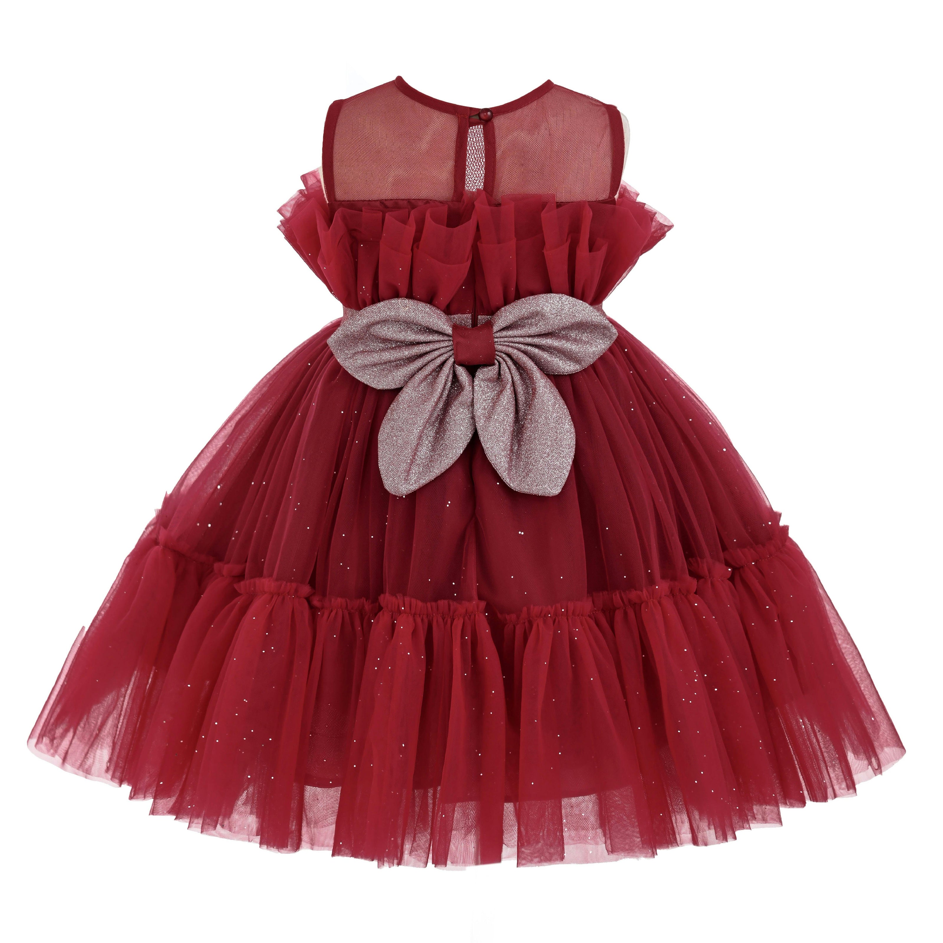Red Isolara Tulle Glitter Bow Dress