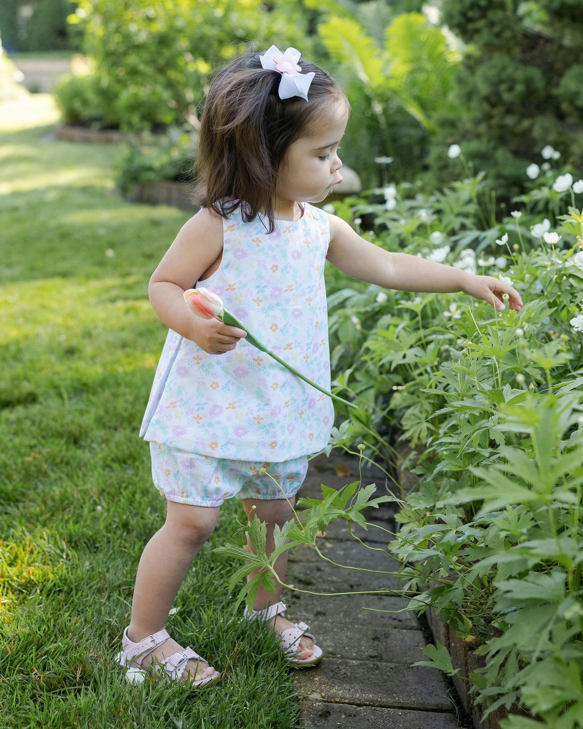 Printed Pique Dress & Bloomer With Flowers