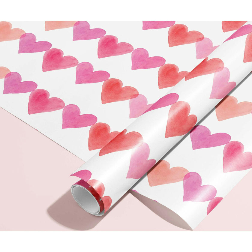 Pink Watercolor Hearts Gift Wrap