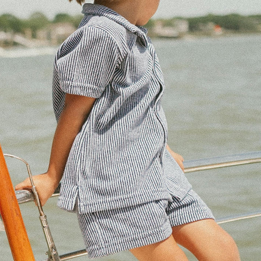 boys navy stripe french terry short