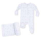 Golf Trellis Blue - 2 Way Zipper Footie & Swaddle Blanket