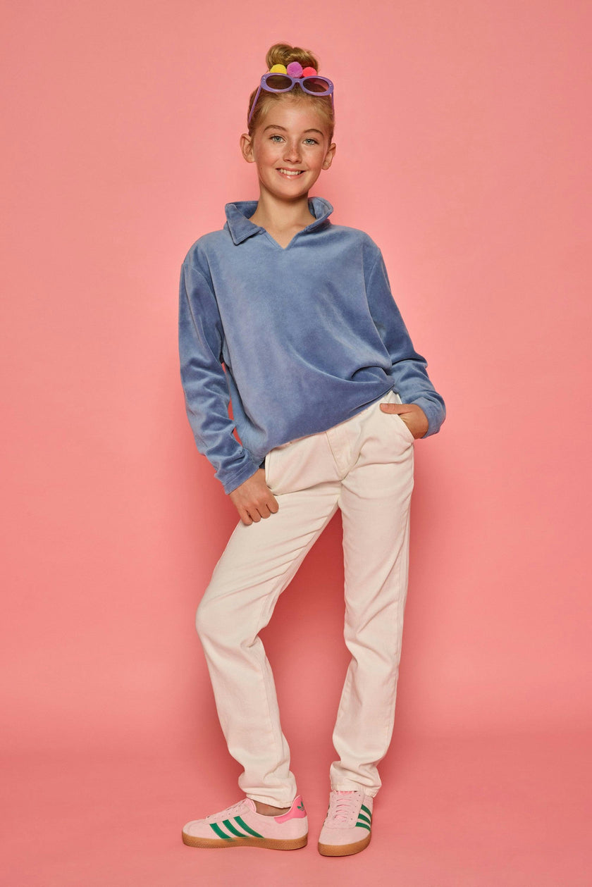Polo Pullover - Dusty Blue Velour