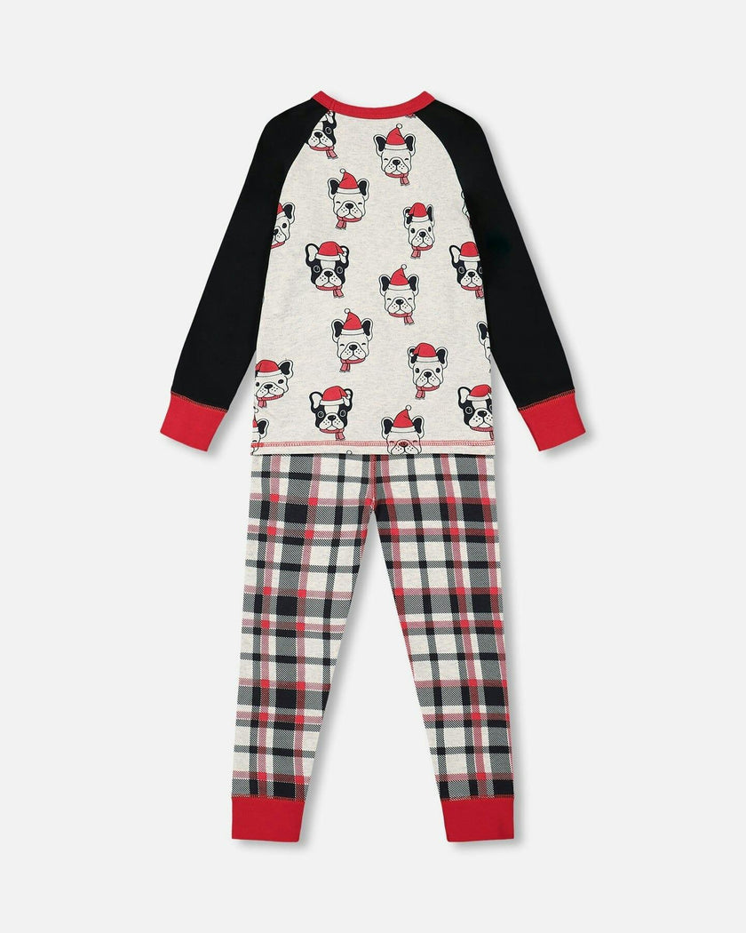 Organic Cotton Printed Dogs Two Piece Pajama Set Oatmeal Mix