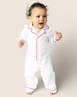 Baby's Classic Twill Romper in White with Red Piping