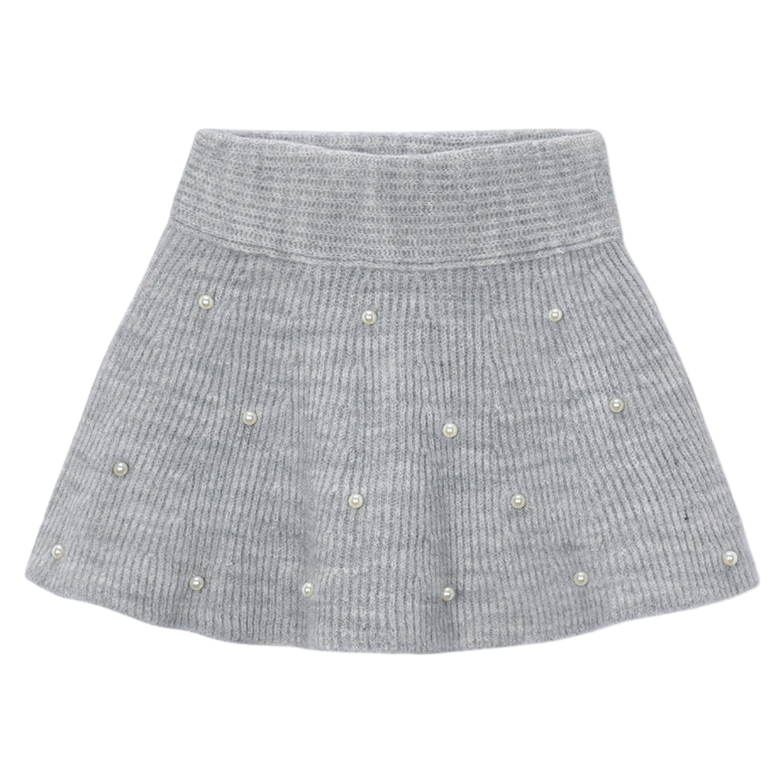 Grey Pearl Embellished Knit Skirt