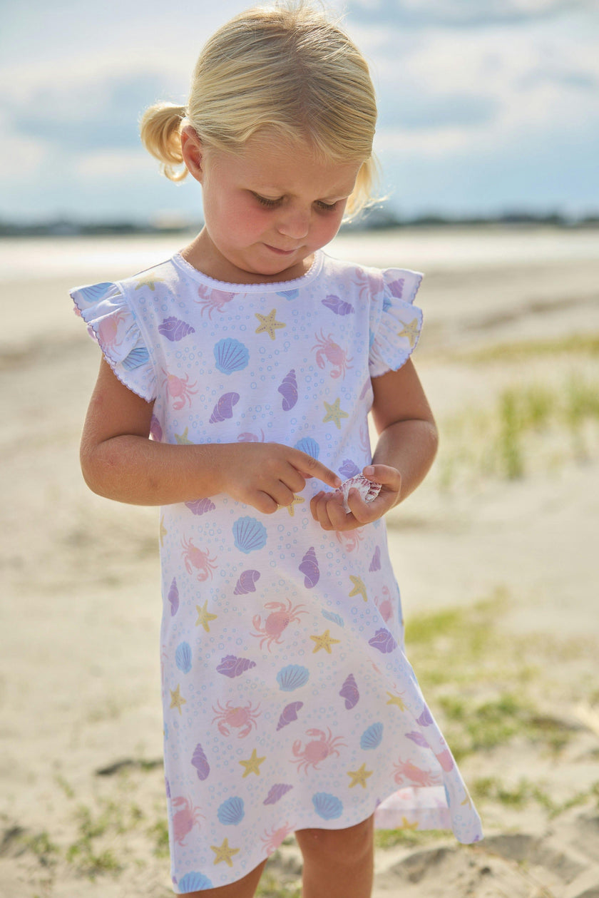 Printed Angel Sleeve Dress - Sea Shells