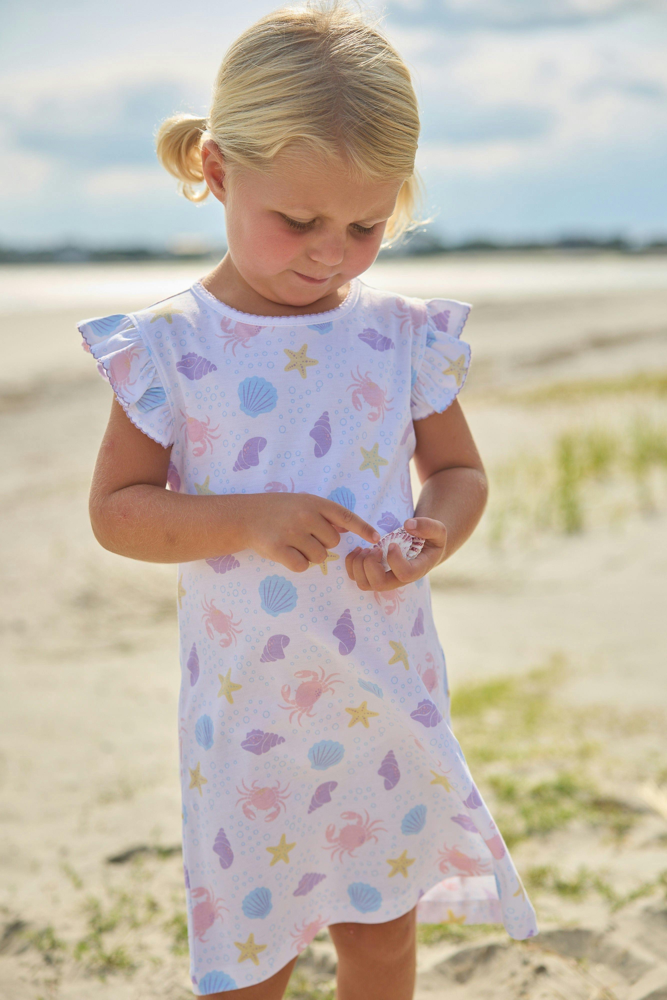 Printed Angel Sleeve Dress - Sea Shells