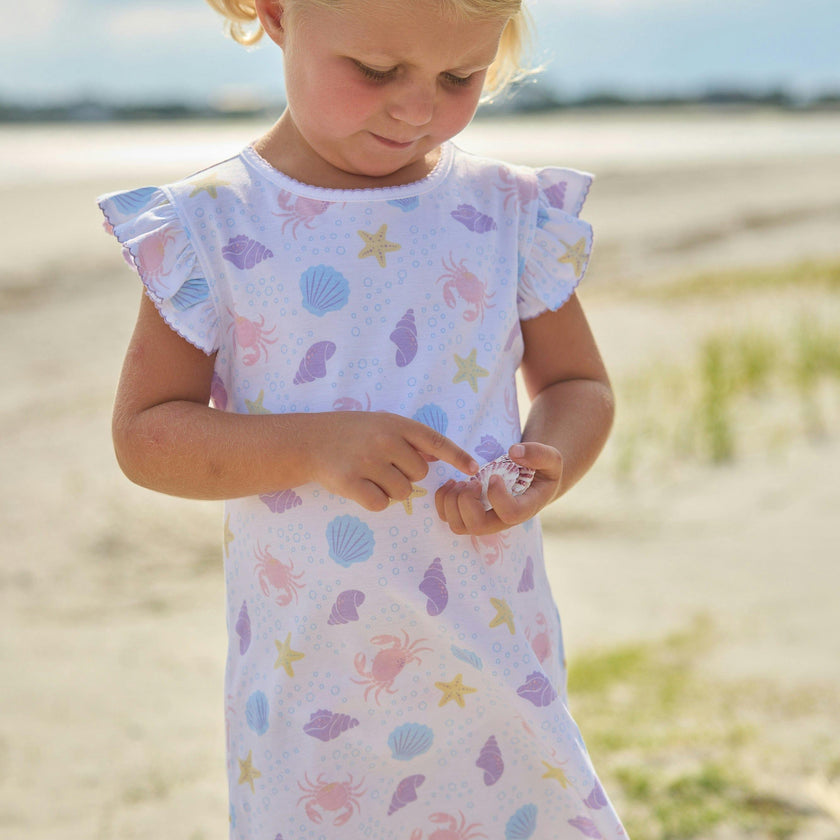 Printed Angel Sleeve Dress - Sea Shells