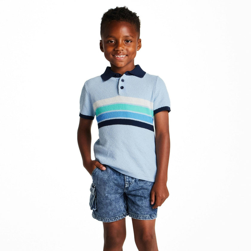 Boys Sweater Knit Polo | Blue Stripe