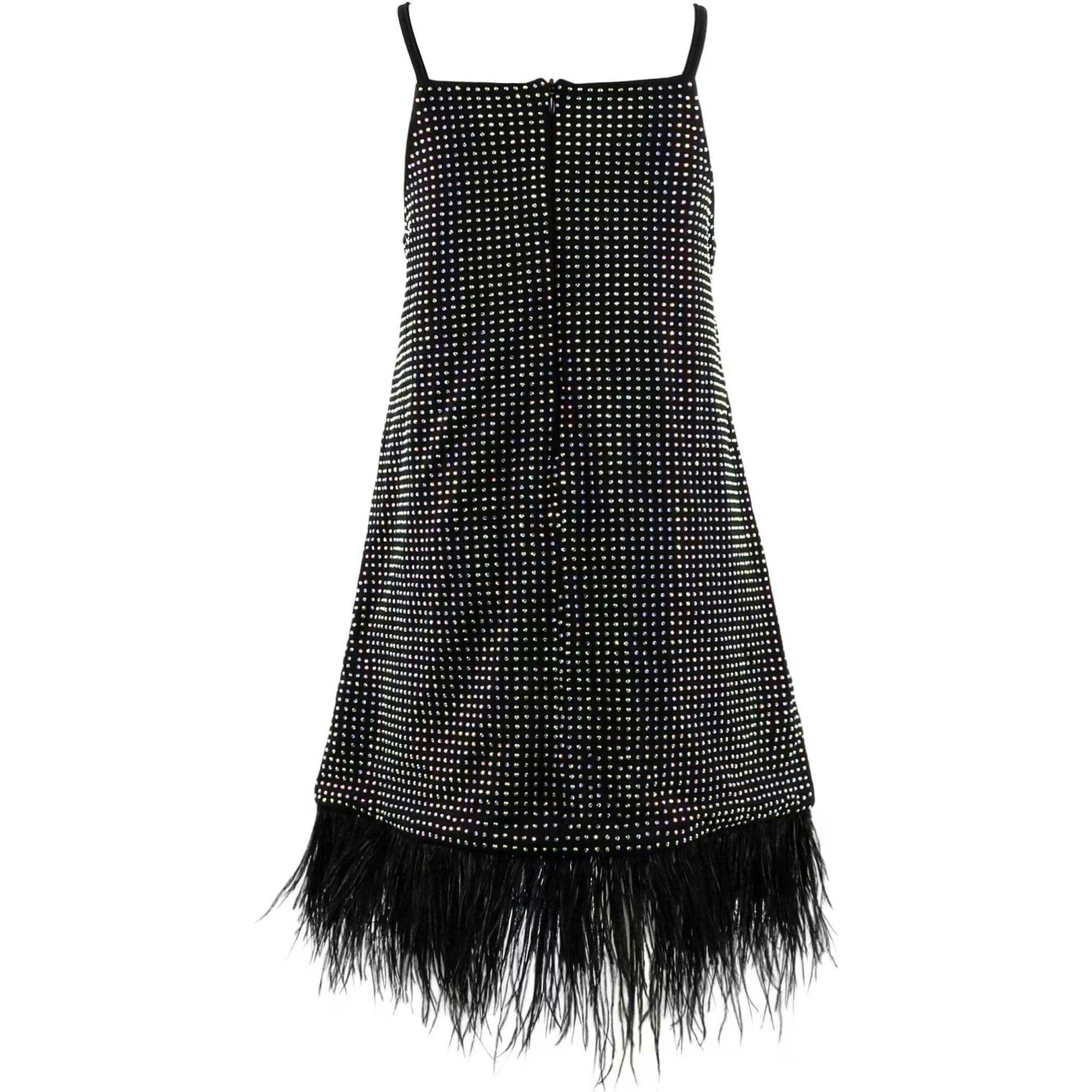 Midnight Crystal Feather Hem Sleeveless Dress