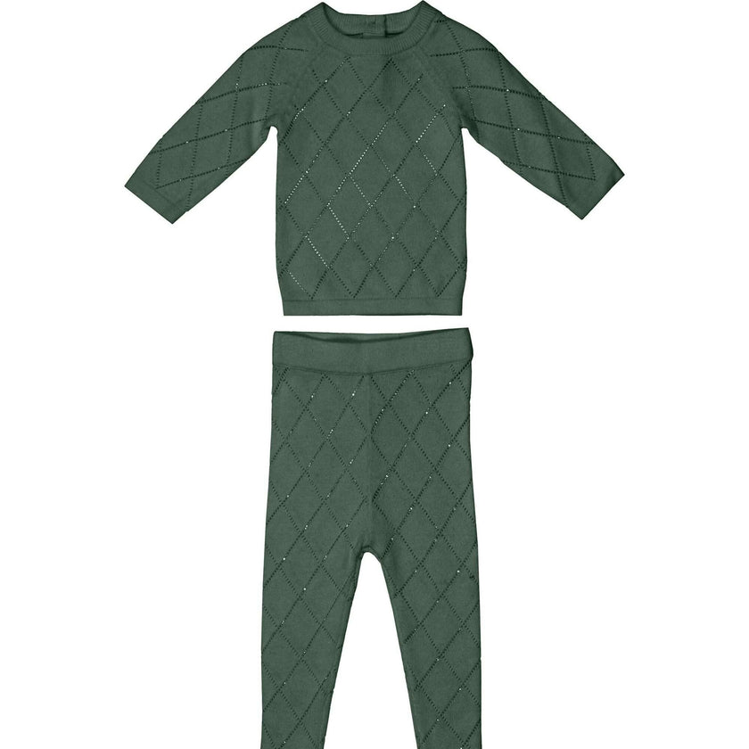 Diamond Pointelle Long Sleeve Top & Pant 2-Piece Set