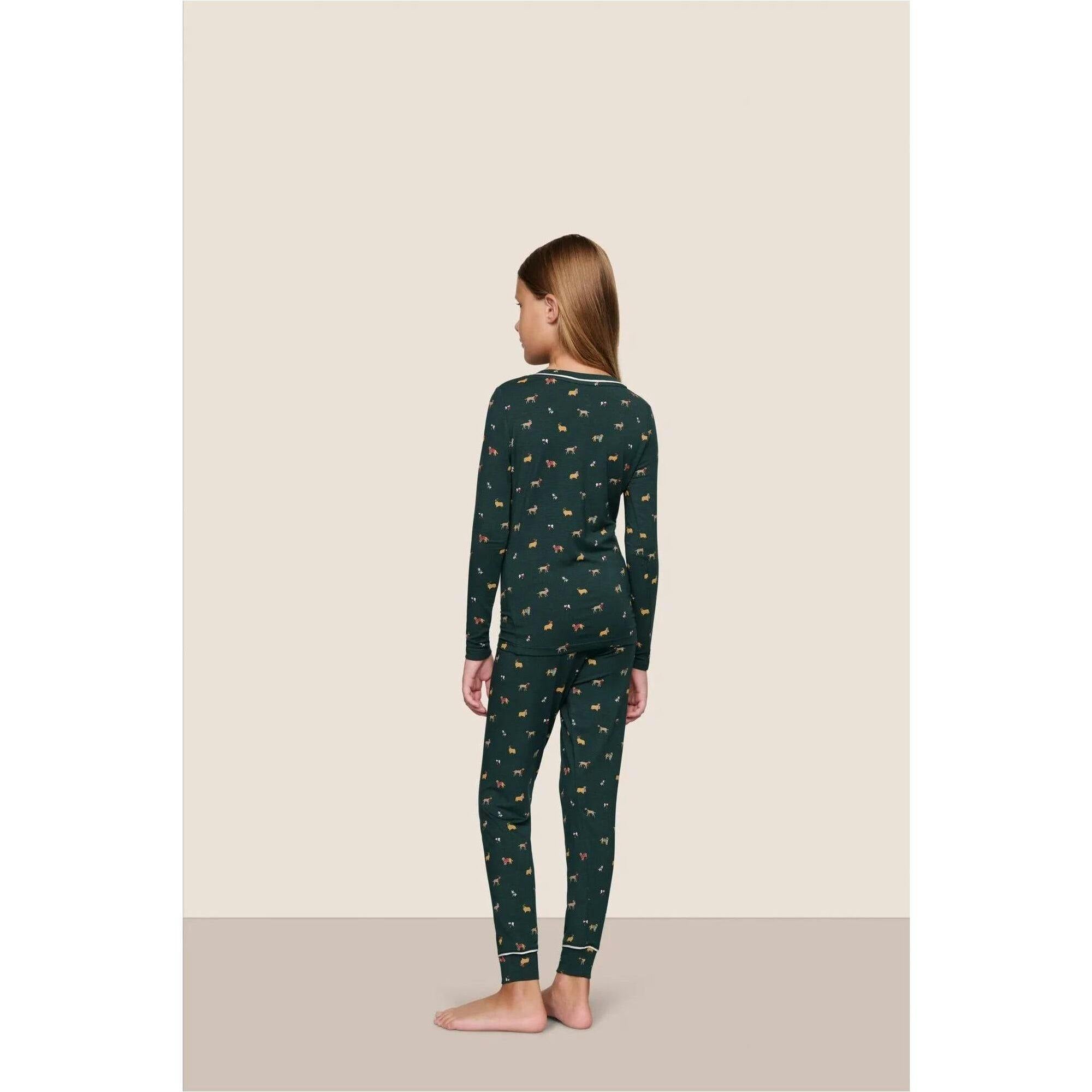 Kids Printed TENCEL Modal Unisex Long PJ Set, Green