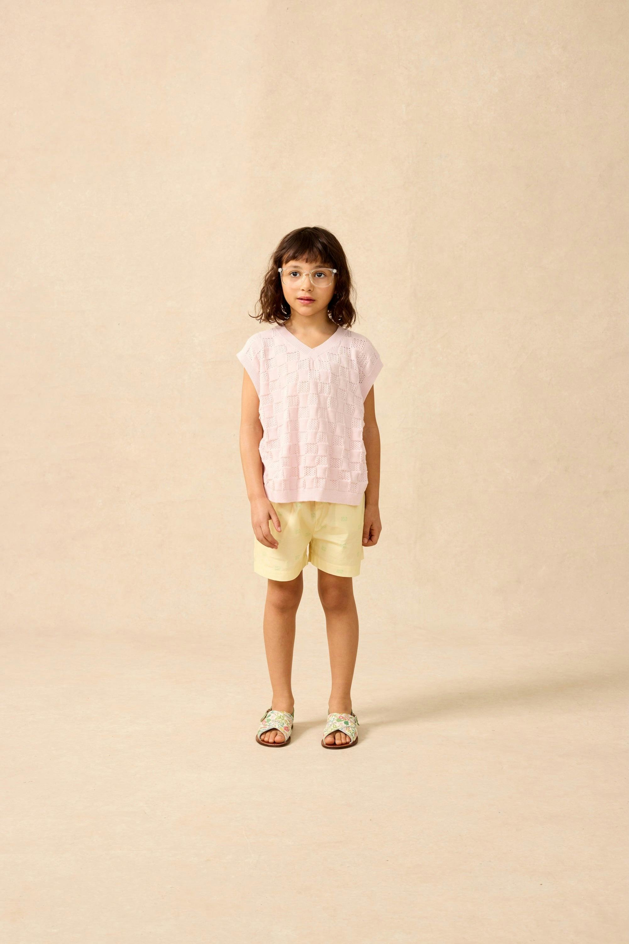 V-Neck Sweater Vest in Pink Check