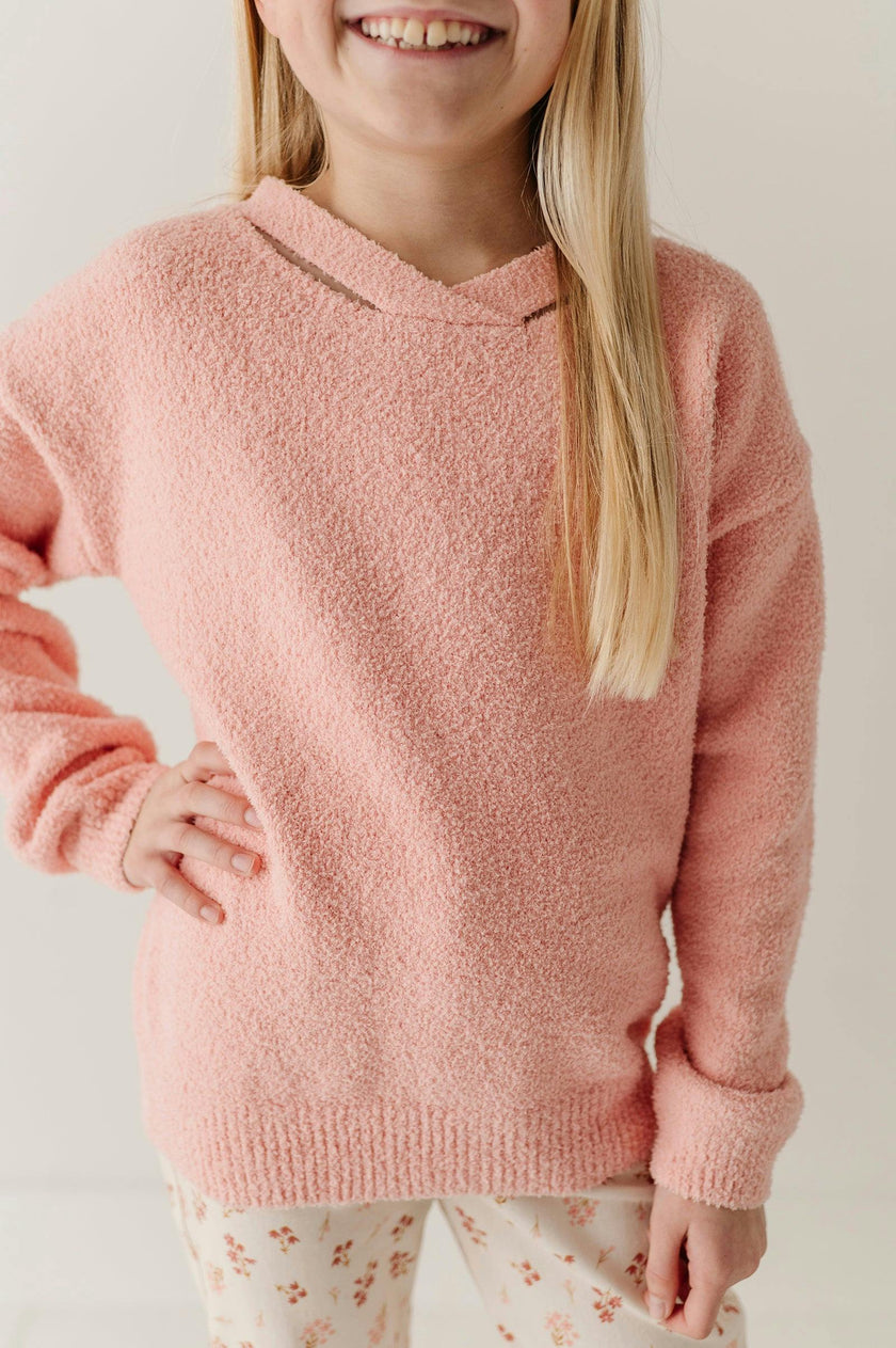 Girls Fuzzy Knit Sweater in Petal Pink