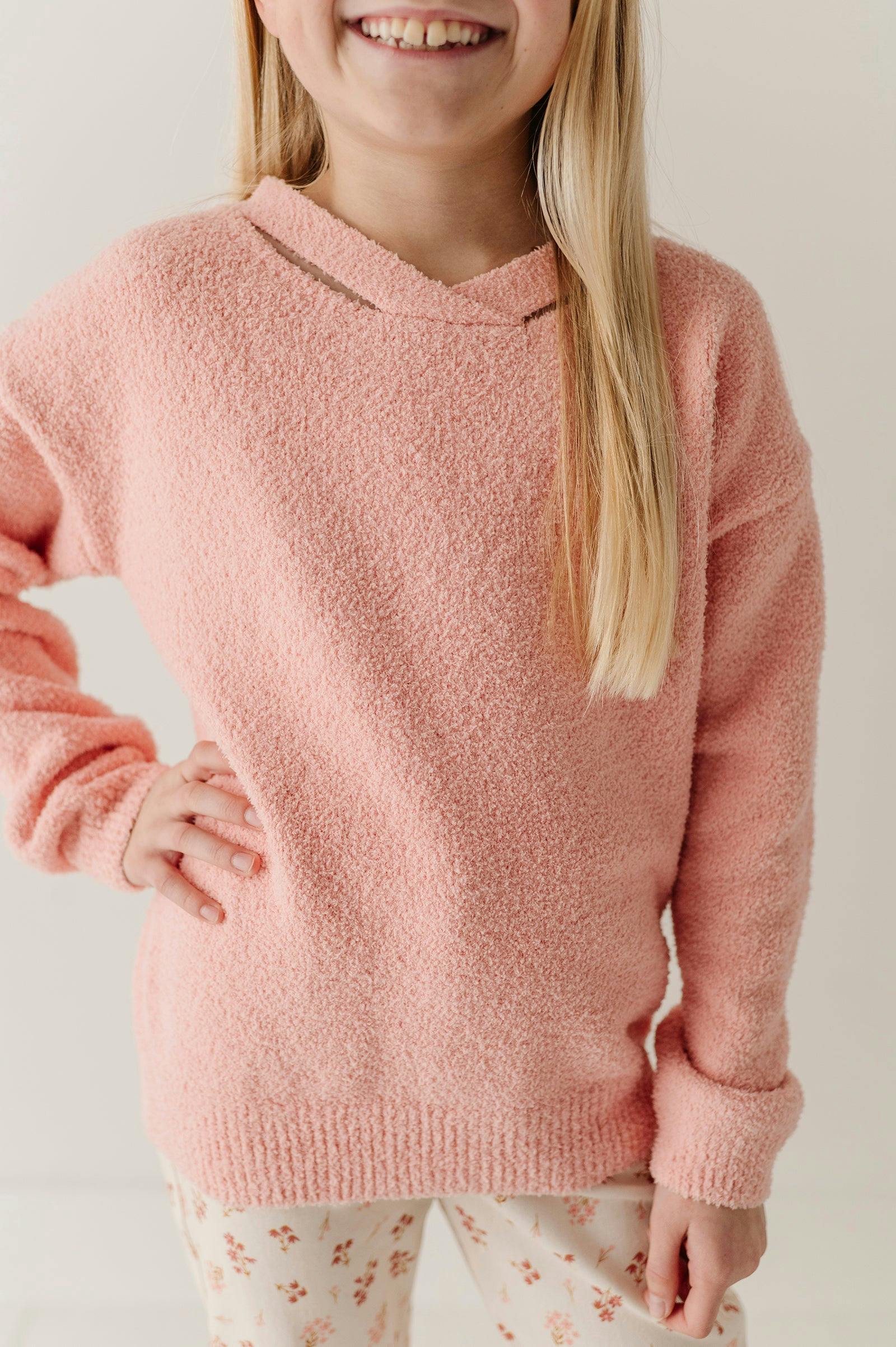 Girls Fuzzy Knit Sweater in Petal Pink