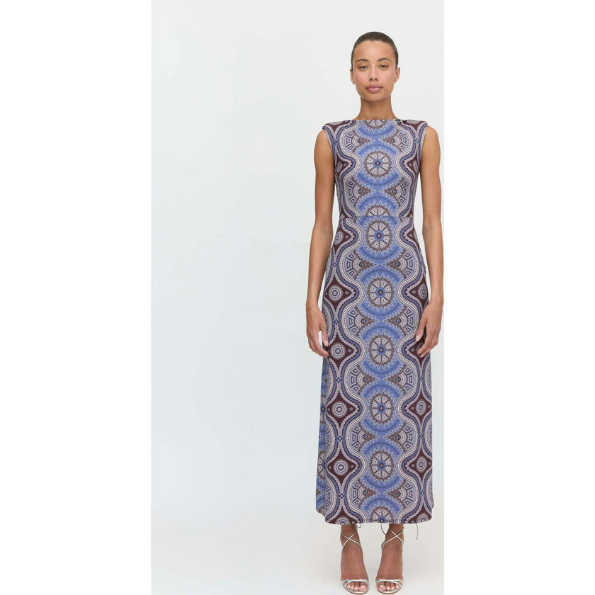 The Sloane Dress - Brown Cobalt Medallion