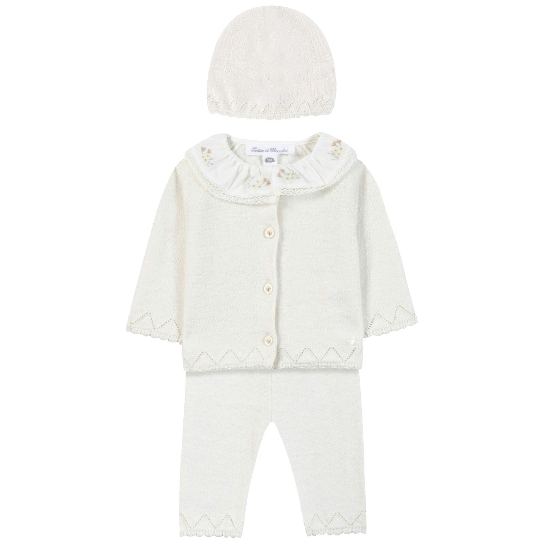 TARTINE ET CHOCOLAT Delicate Knit Baby Set - Nacre
