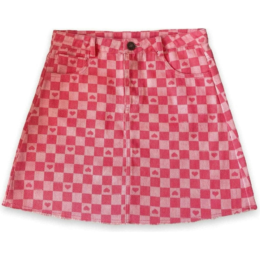 Checked Love Denim Skirt