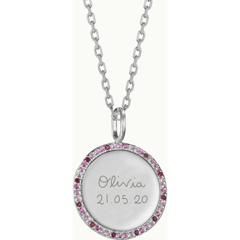 Personalized Pink October Signature Necklace, Sterling Silver