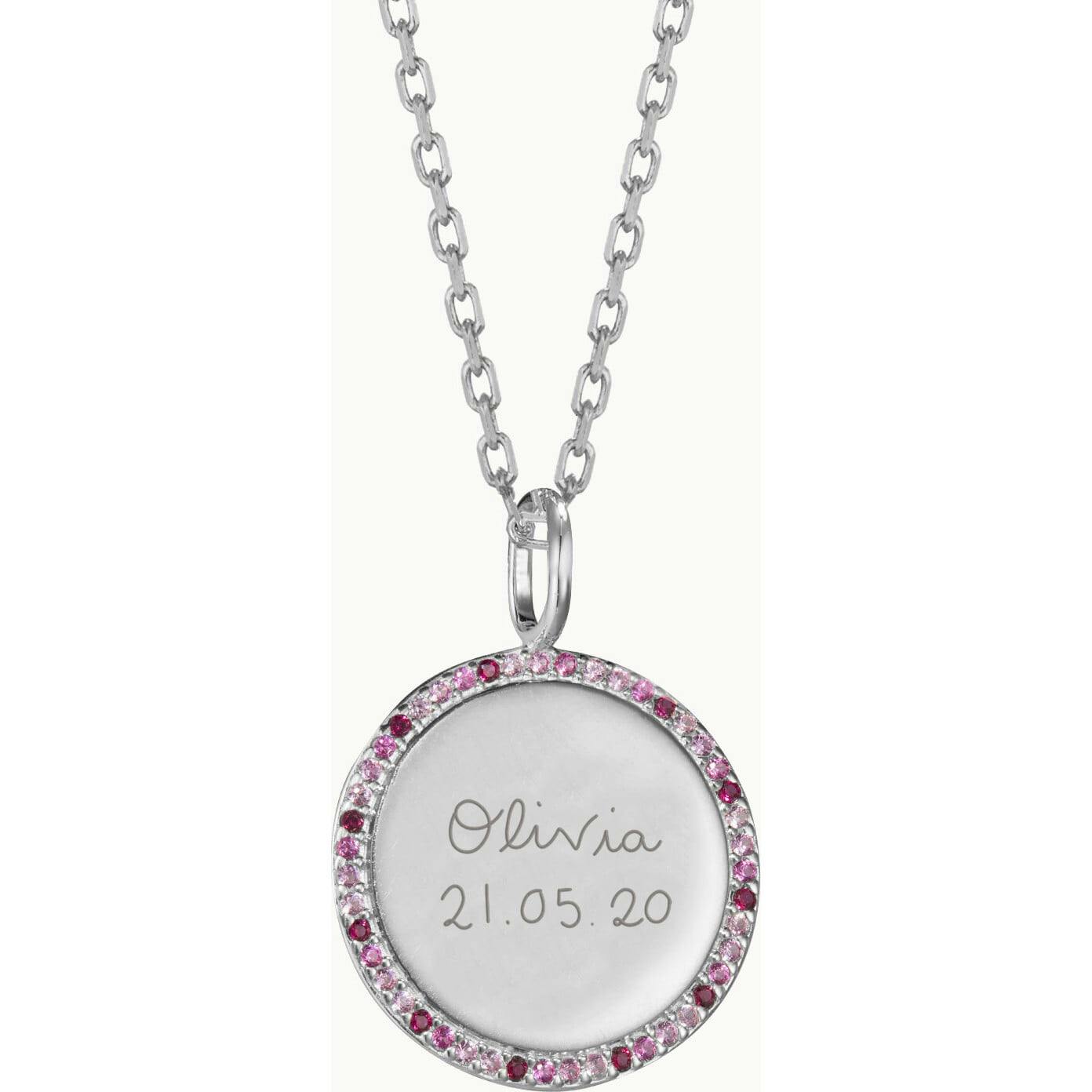 Personalized Pink October Signature Necklace, Sterling Silver