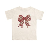 Christmas Plaid Bow Patch Short Sleeve T-Shirt