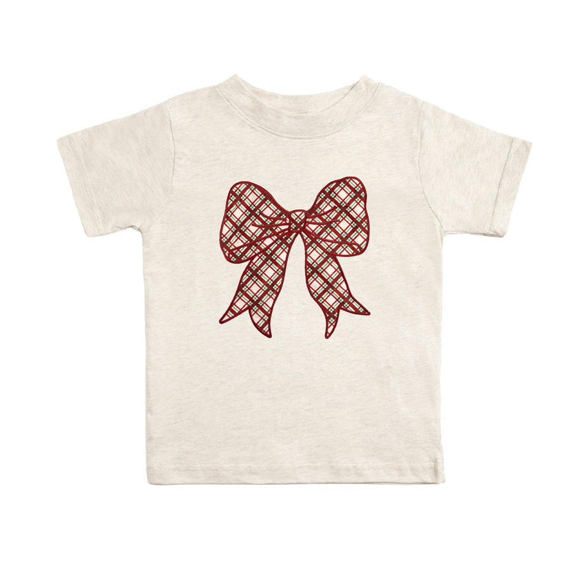 Christmas Plaid Bow Patch Short Sleeve T-Shirt