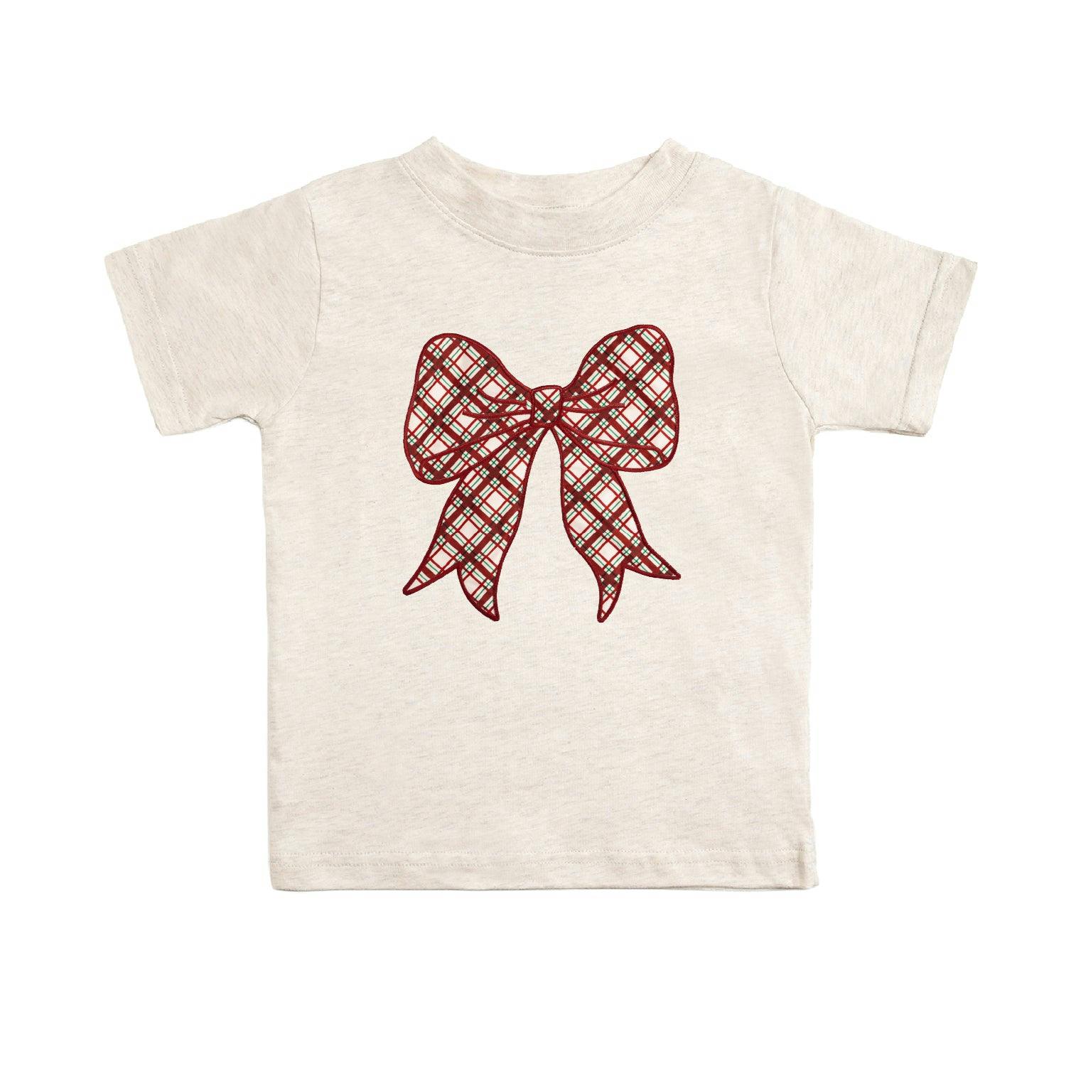 Christmas Plaid Bow Patch Short Sleeve T-Shirt