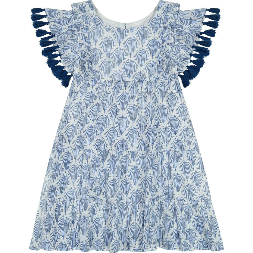 Sophie Girl's Tassel Dress Navy Feather, Blue