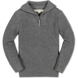 Organic Rib Knit Half Zip Pullover Sweater, Grey