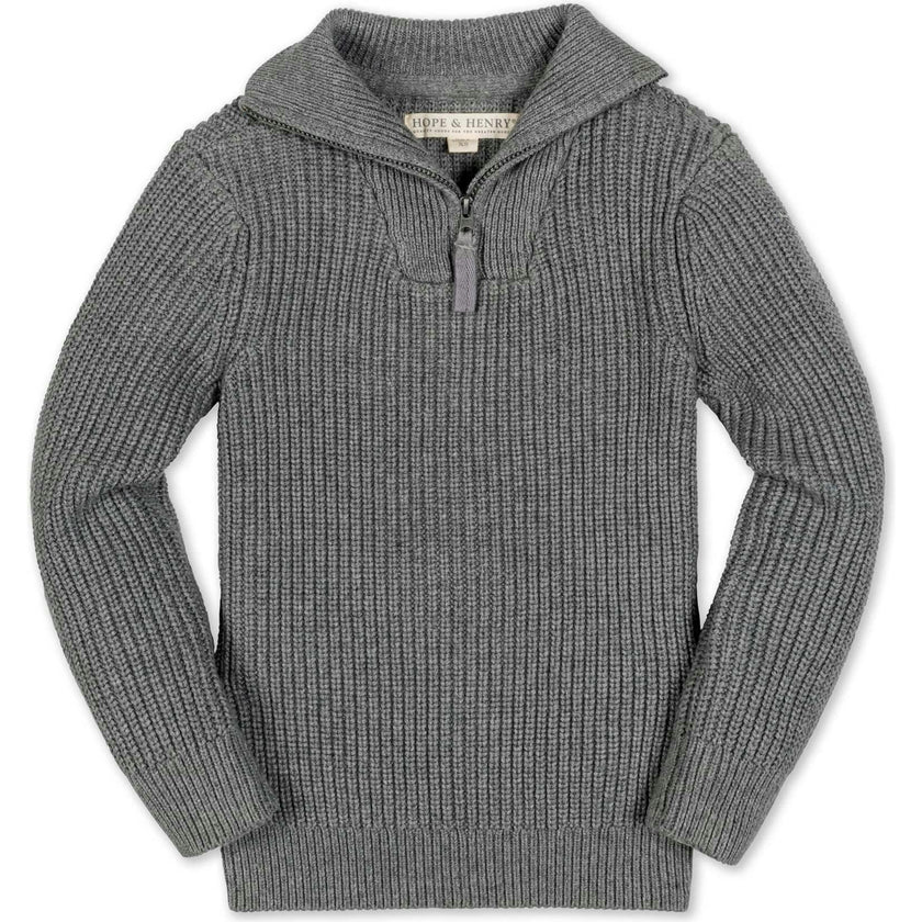 Organic Rib Knit Half Zip Pullover Sweater, Grey