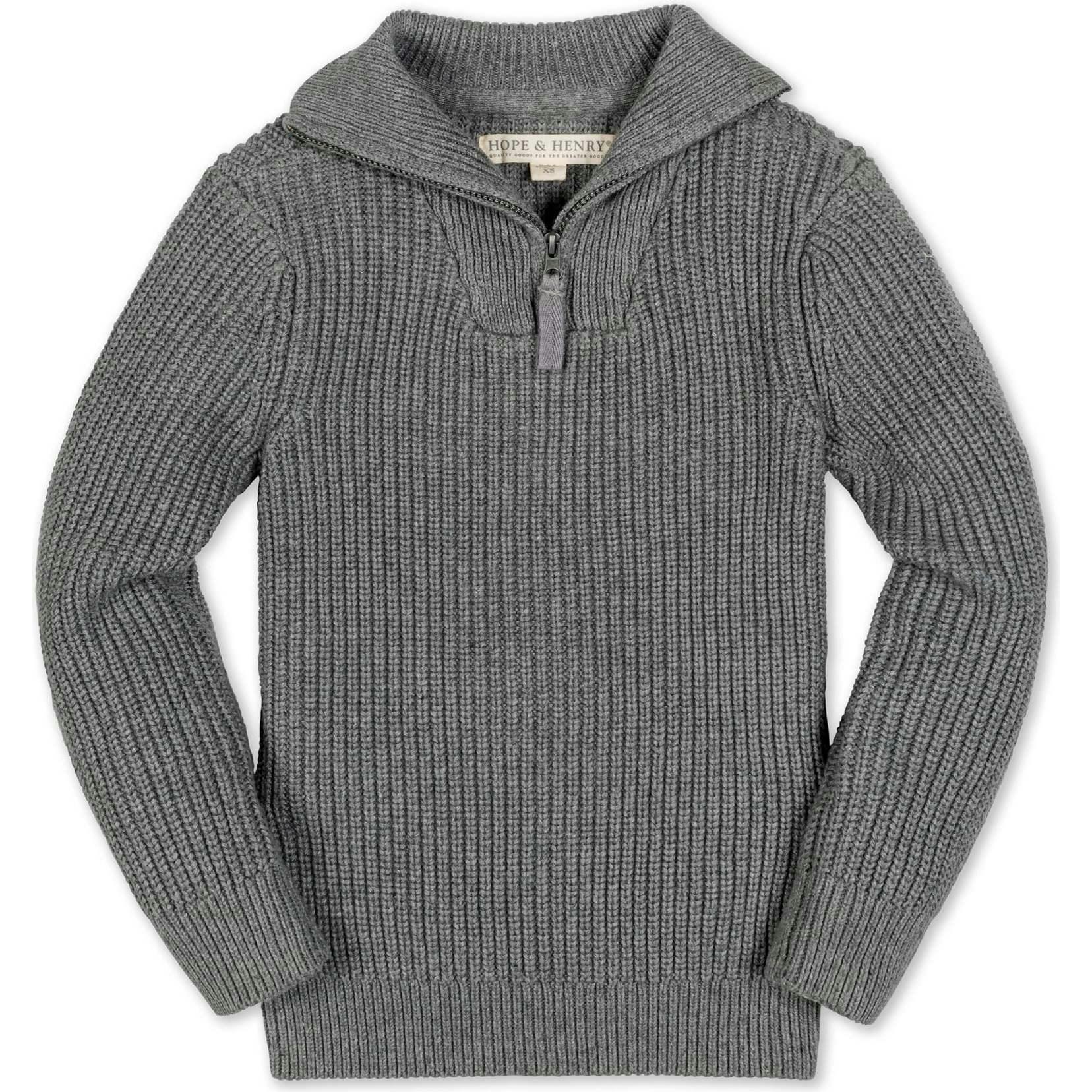 Organic Rib Knit Half Zip Pullover Sweater, Grey