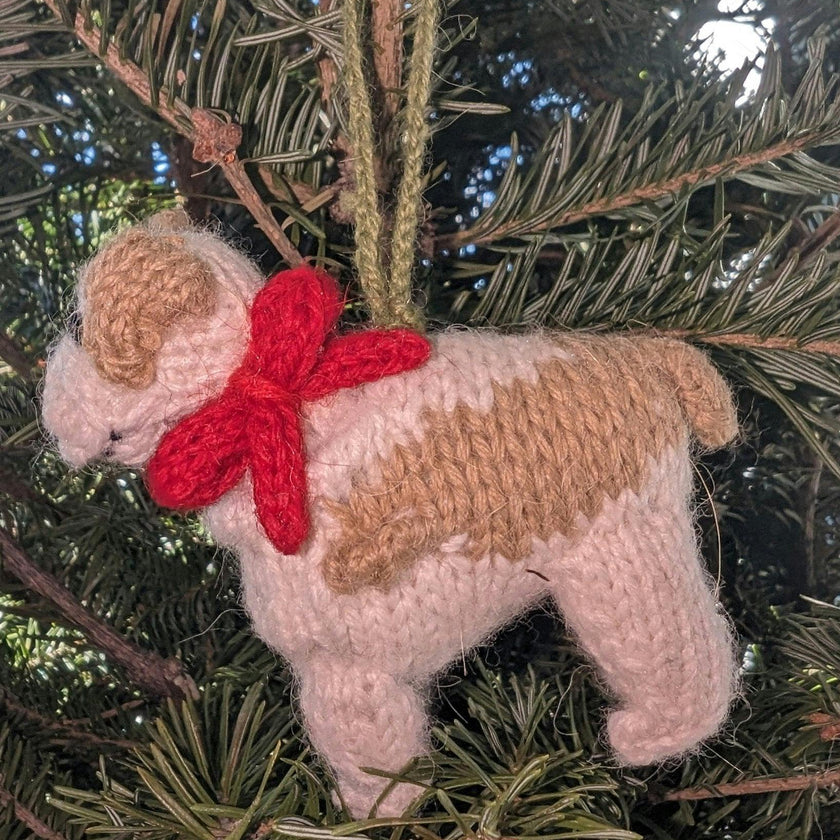 Bulldog Dog Hand Knit Christmas Ornament Arcadia Home