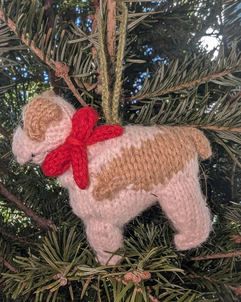 Bulldog Dog Hand Knit Christmas Ornament