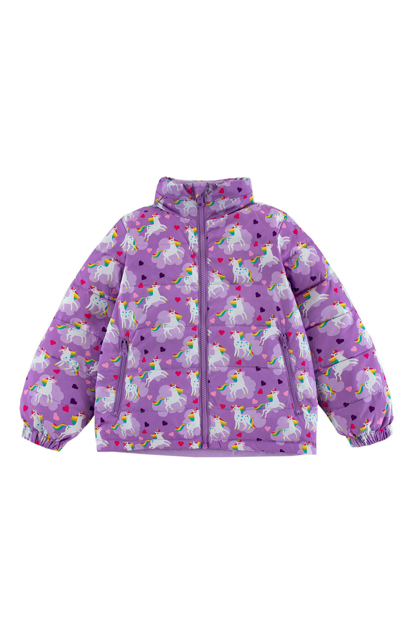 Blake Hooded Reversible Lightweight Down Puffer Jacket, Flying Unicorn