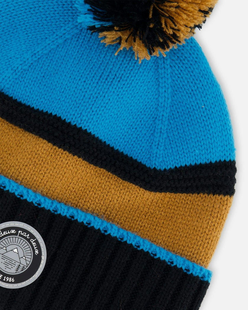 Ribbed Knit Pompom Beanie Hat