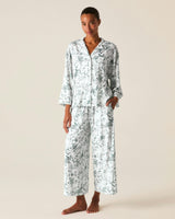 The Olivia Wide Leg Pima Pajama Set in Evergreen Timeless Toile