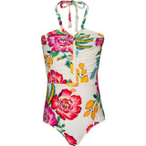 Little Josie Floral Print Ruched Halter Fit One-Piece, Prints