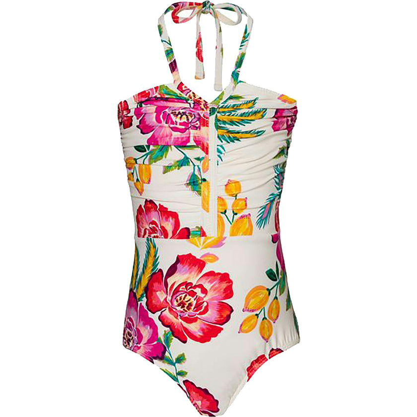 Little Josie Floral Print Ruched Halter Fit One-Piece, Prints