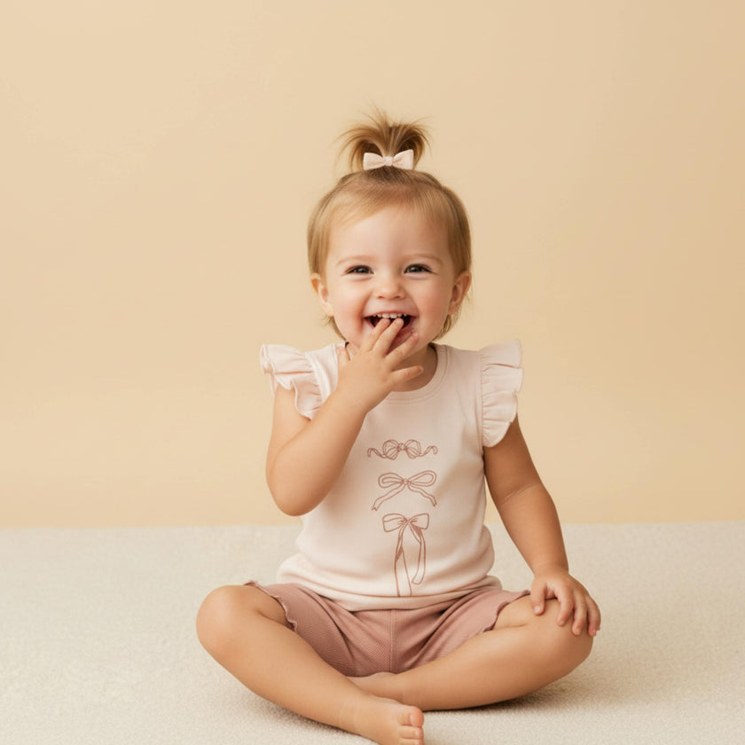 Organic Sleeveless Flutter Top & Shorts Set - Bows