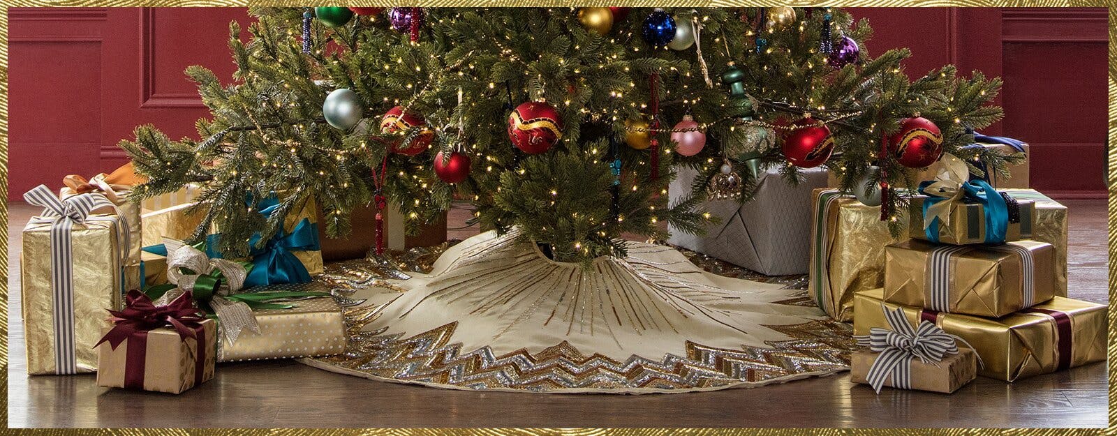 Hand Beaded Metallic Starburst French Vanilla Silk Christmas Tree Skirt 60