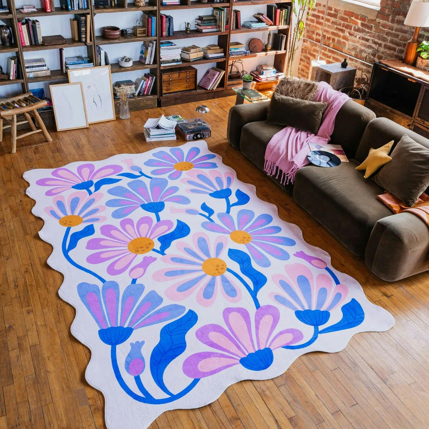 Lavender Base Purple Floral Wavy Rug by Jessica Miller