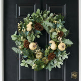 Cream Pumpkin, Eucalyptus & Gourd, Lamb's Ear Fall Harvest Front Door Wreath - Available In 2 Sizes