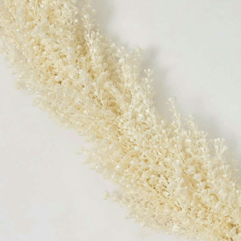 Frosted Shimmer Cream Baby's Breath Gypsophila Christmas Mantel Garland Holiday Table Runner