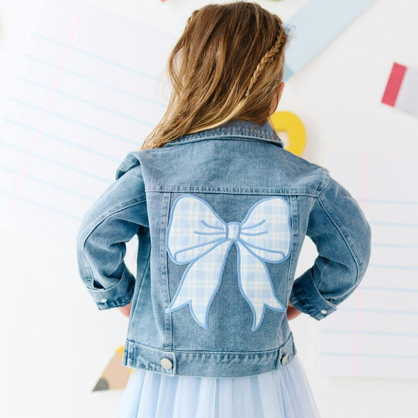 Blue Plaid Bow Patch Denim Jacket
