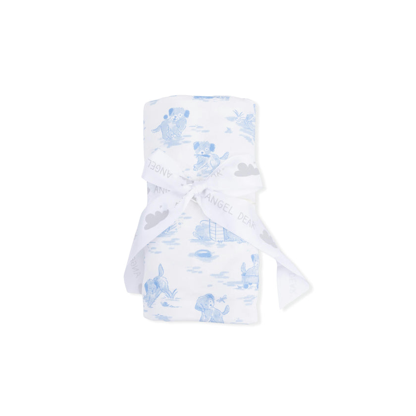 Puppy Toile Blue - Swaddle Blanket