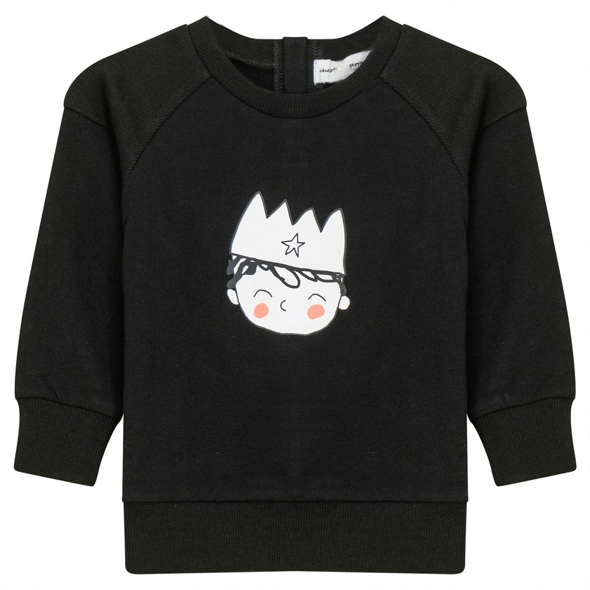 Crown Print Ribbed Button Front Sweatshirt