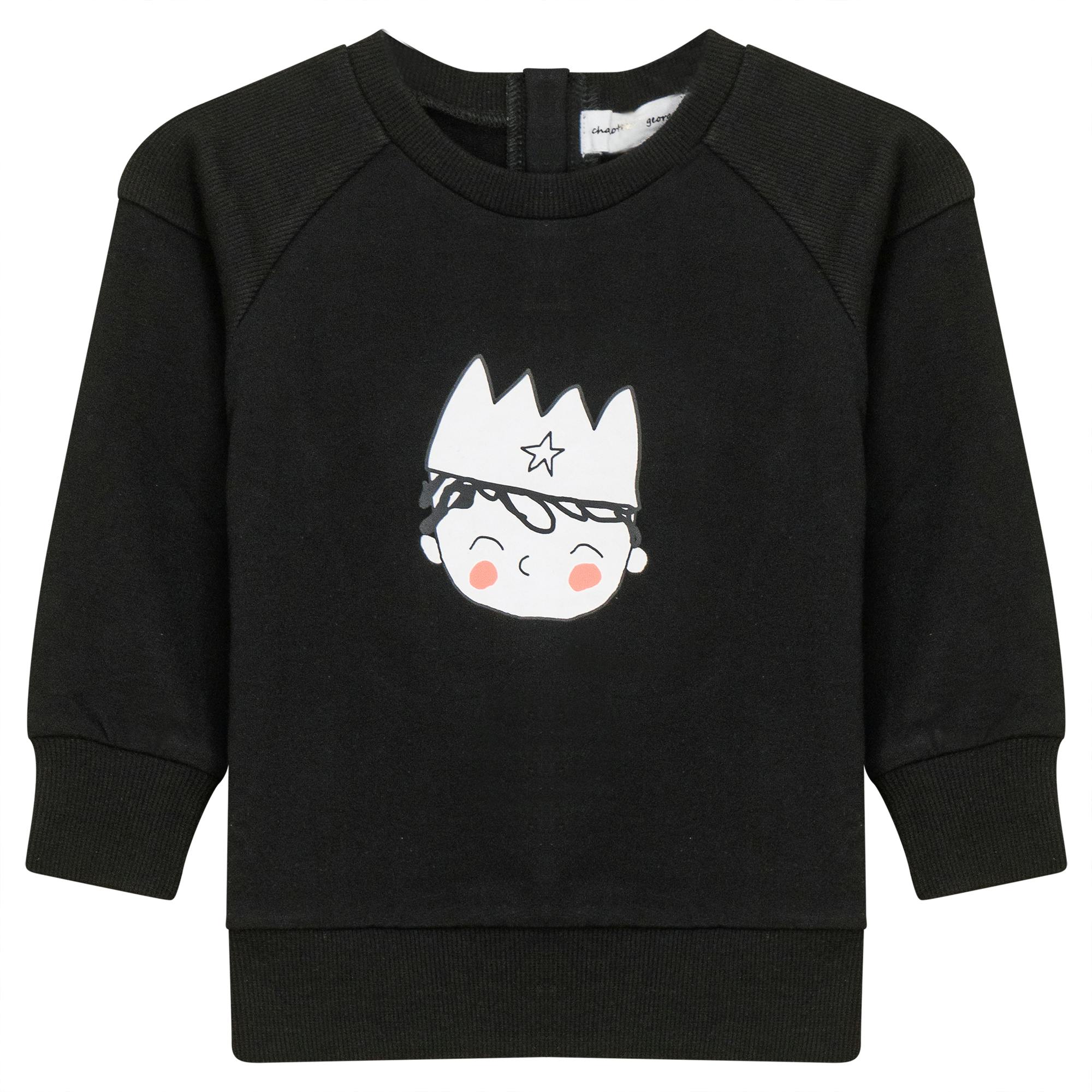 Crown Print Ribbed Button Front Sweatshirt