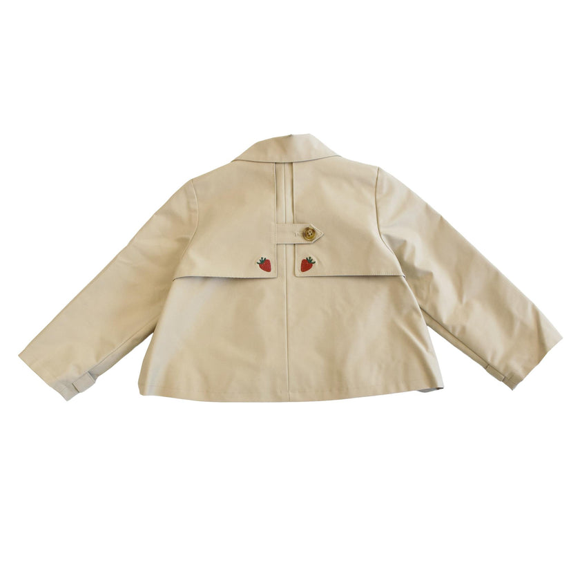 Girls Ramie Crop Trench - Strawberry Embroidery